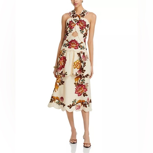 Farm Rio Linen-Blend Cut-Out Midi-Dress - Picture 2 of 8